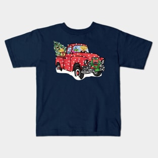 Golden Retrievers Christmas Red Truck Kids T-Shirt